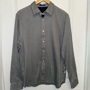 Ted Baker London Gray/Green 100% Cotton Herringbone Button-Down Shirt